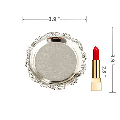 Leewe Round Storage Tray Necklace Tray Jewelry Holder Organizer Dessert Plate Fruit Dishring Dish Organizer Holder Home Decor Wedding Gift For Perfume Candle Holiday Party (Silver, Mini) #TOP5
