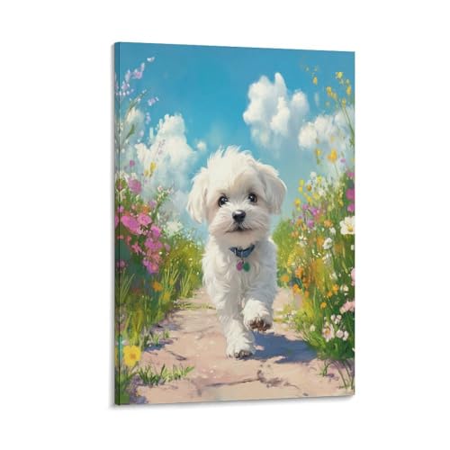Impression sur toile Maltese poster de chien decoration murale chambre 30x45