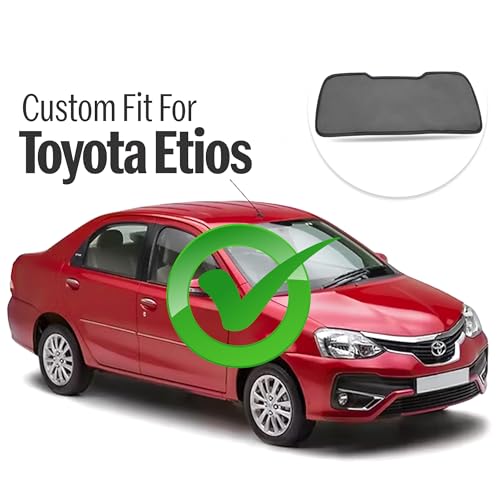 Image of Autofact Dicky Curtain for Toyota Etios | Custom Fit Rear Windshield Sunshade | Foldable Mesh | Privacy & Cooling Car Accessory | Car Rear Sun Shade UV Block Easy Install Durable Black Mesh