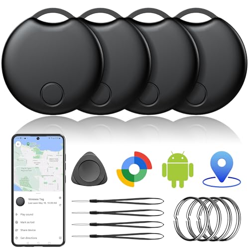 2026 Tracker Android Tag 4er Pack, Smart Tag kompatibel mit Google Find Hub (nur Android), Bluetooth Tracker für Schlüssel, Geldbörse, Fahrrad & Koffer, 1 Jahr Batterielaufzeit, austauschbare Batterie