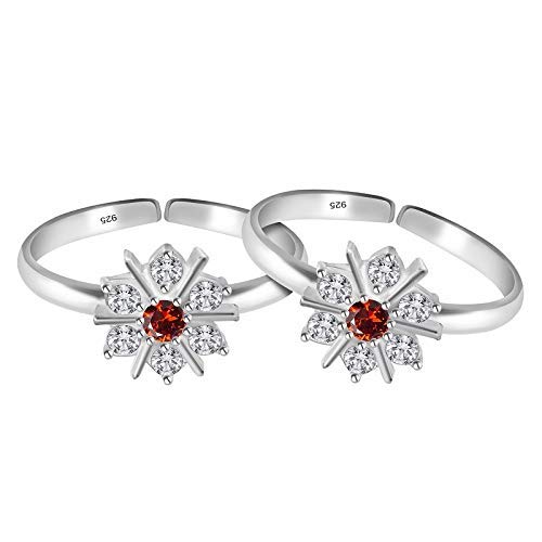 925 Solitaire Red Ruby &White Sapphire Toe Rings In Pure 925 Sterling Silver For Women | Chandi Bichiya | Gift For Women's By Elite Gems #TOP1