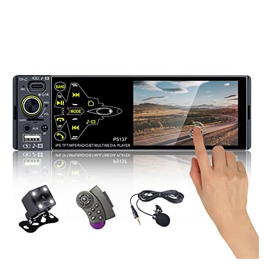 Radio 1 DIN con 3.8 Pulgadas Pantalla Táctil,CAMECHO Radio Coche Bluetooth Manos Libres con FM/TF/TP-C/USB/AUX IN+ Micrófono Externo+Cámara Trasera+Controles del Volante