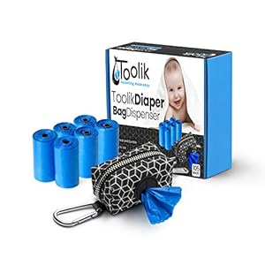 Toolik Diaper Bag Dispenser with 105 Disposable Unscented Waste Bags (7 Refill Rolls) for Baby and Toddler Poop or Dirty…