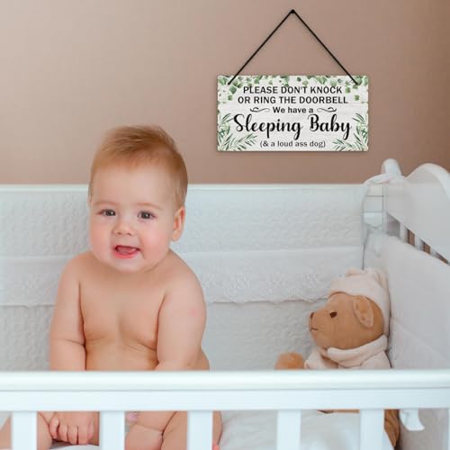Image of Putuo Decor Sleeping Door Sign for Front Door PVC Shhh Sleeping Hanging Sign Do Not Knock Or Ring Doorbell Sign No Soliciting Sign for House Room Nursery Kindergarten Decor