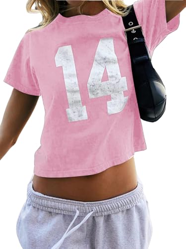 Image of SOLY HUX Girl's Number Graphic Tees Short Sleeve Y2k Tops Jersey Shirts