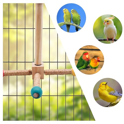 Image of 2 Pack Bird Stand Perch Toy, Interactive Wooden Rotating Parrot Perch for Bird Cage, Enrichment Parakeet Toys, Cage Accessories for Budgies, Cockatiels, Lovebirds, Canaries, Finches, Other Small Birds