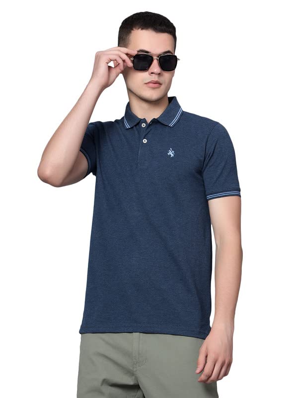 Image of Cantabil T-Shirt for Men l Breathable & Soft with Color Fastness Regular Fit Polo Neck Cotton Blend Fabric Solid Pattern