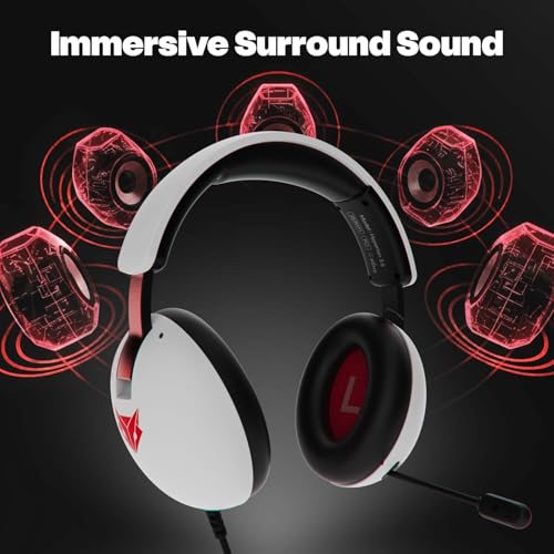 Image of EvoFox Hyperion Gaming Headphones with Mic - White, 50mm Drivers, Immersive Surround Sound, Retractable Mic, Wired (3.5mm + Type-C), Inline Controls, Durable Build with Over Ear Swappable Ear Pads
