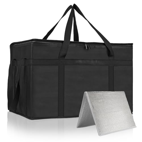 PEASUG XXXL Insulated Bags for Food Delivery with Removable Hard Bottom,Pizza Delivery Bags, Large Capacity Cooler Bag Keep Food Warm for Grocery Shopping and Catering, Foldable, Heavy-Duty (Black)