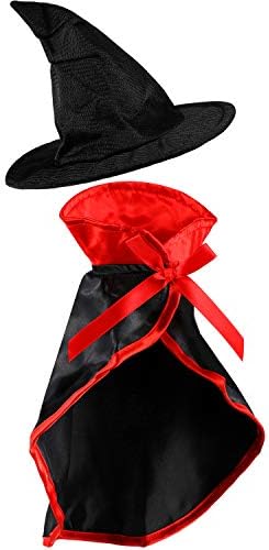 Frienda 2 Pieces Halloween Pet Costume Set, Include Pet Cape Vampire Costume Cloak and Pet Witch Hat for Cat Puppy Cosplay Party Supplies (Basic)