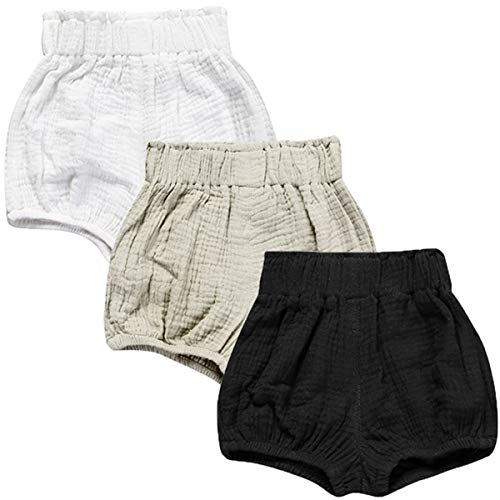 Image of 3 Pack of Little Baby Girls Boys Cotton Linen Blend Cute Bloomer Shorts
