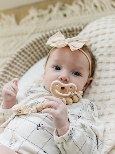 Image of Orthodontic Silicone Pacifiers (Set of 2) - 100% Food-Grade, One-Piece Design, Soft Orthodontic Nipple, Airflow Shield, Multi-Use Pacifier & Soother for 0+ Months - Hazel /Beige - Mila & Lulu