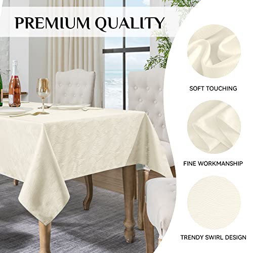 Softalker Jacquard Rectangle Tablecloth - Swirl Design Waterproof Stain Resistant Table Cover Wrinkle Free Heavy Weight Table Cloths For Dining And Kitchen (52 X 70 Inch, Ivory) #TOP3