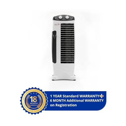 Image of IBELL Tower Fan with 25 ft Air Throw, 4-Way Air Distribution, Energy-Efficient Operation, Rust-Resistant Body, Compact Design for Home & Office (White & Black)