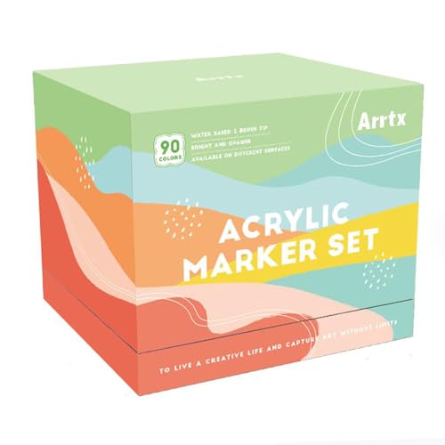 Arrtx 90色 ペイントマーカーペン アクリルペイントペン アーティスト 大人 ぬりえ 描画 風景 風景 自然 - ロックペインティング、木、キャンバス、DIYクラフト、画材製作用ブラシチップ-90B