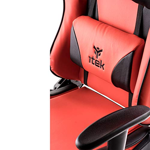 ITEK PLAYCOM PM20 Sedia Gaming ergon. Rossa, schienale reclinabile, braccioli e poggiatesta regolabili, sup. lombare, comfort e design, ideale come sedia ufficio, sedia per studio o poltrona per gamer - Sedia gaming - Immagine 8