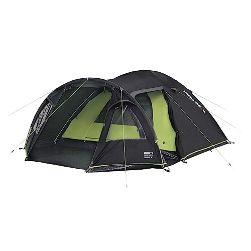 High Peak Kuppelzelt Mesos 4, Campingzelt mit Vorbau, 2 Eingänge, Iglu-Zelt für 4 Personen, doppelwandig, 4.000 mm wasserdicht, Ventilationssystem, Zeltboden, Moskitoschutz, Klarsichtfolien-Fenster, dunkelgrau/grün