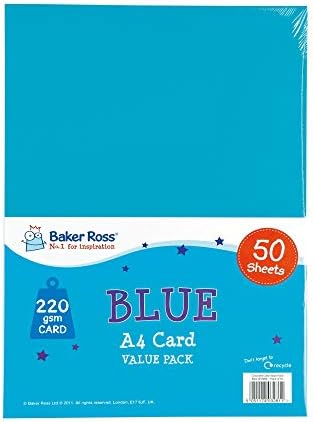 Baker Ross EV868 A4 Blue Card - Pack of 50 Sheets, Coloured Card for Arts and Crafts