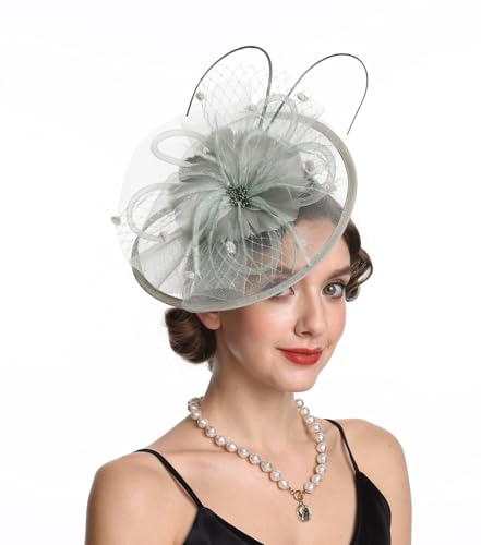 Sinamay Serre-tête fascinator à plumes et fleurs Coiffe de mariage Course Royal Ascot Chapeau bibi Mariage Cocktail Thé Fête Derby Chapeau pour femme, M