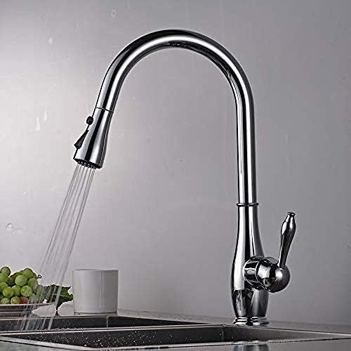 Robinet de cuisine mitigeur à double fonction de sortie d'eau et douchette chrome