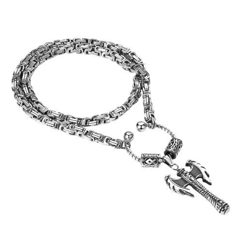 Collier hache viking homme en acier inoxydable gravé et sa robuste maille byzantine royale