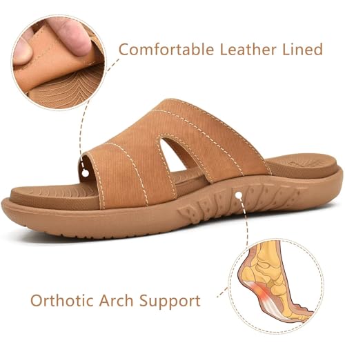 KuaiLu Womens Fashion Orthotic Slides Ladies Athletic Yoga Mat Memory Foam Walking Recovery Sandals Slip On Open Toe Thick Cushion Slippers Comfortable Plantar Fasciitis Arch Support Khaki Size 93