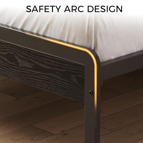 Image of LIKIMIO California King Bed Frame with Headboard, Dark Wood Camas California King with Strong Supports, Sturdy, Noise-Free, No Box Spring Needed, Black