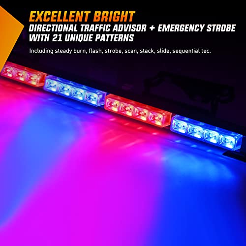 Image of Nilight 35 Inch LED Traffic Advisor Emergency Strobe Light Bar,Blue Red | 32 LED, 21 flash patterns, directional warning Light with cigarette lighter plug for truck construction and service vehicle