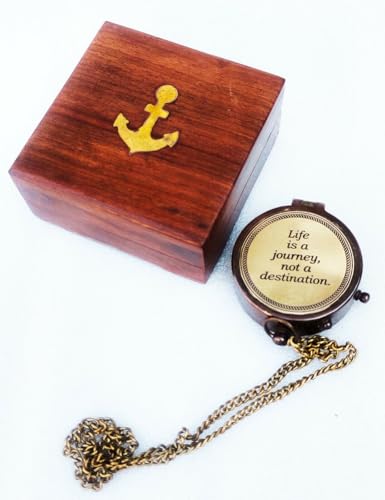 Brújula de Bolsillo Vintage de Latón Personalizada con Caja de Madera – Cita Grabada “La Vida es un Viaje, No un Destino” – Regalo Náutico Coleccionable para Graduación, Jubilación, Boda y Amantes de la Aventura miniatura 1