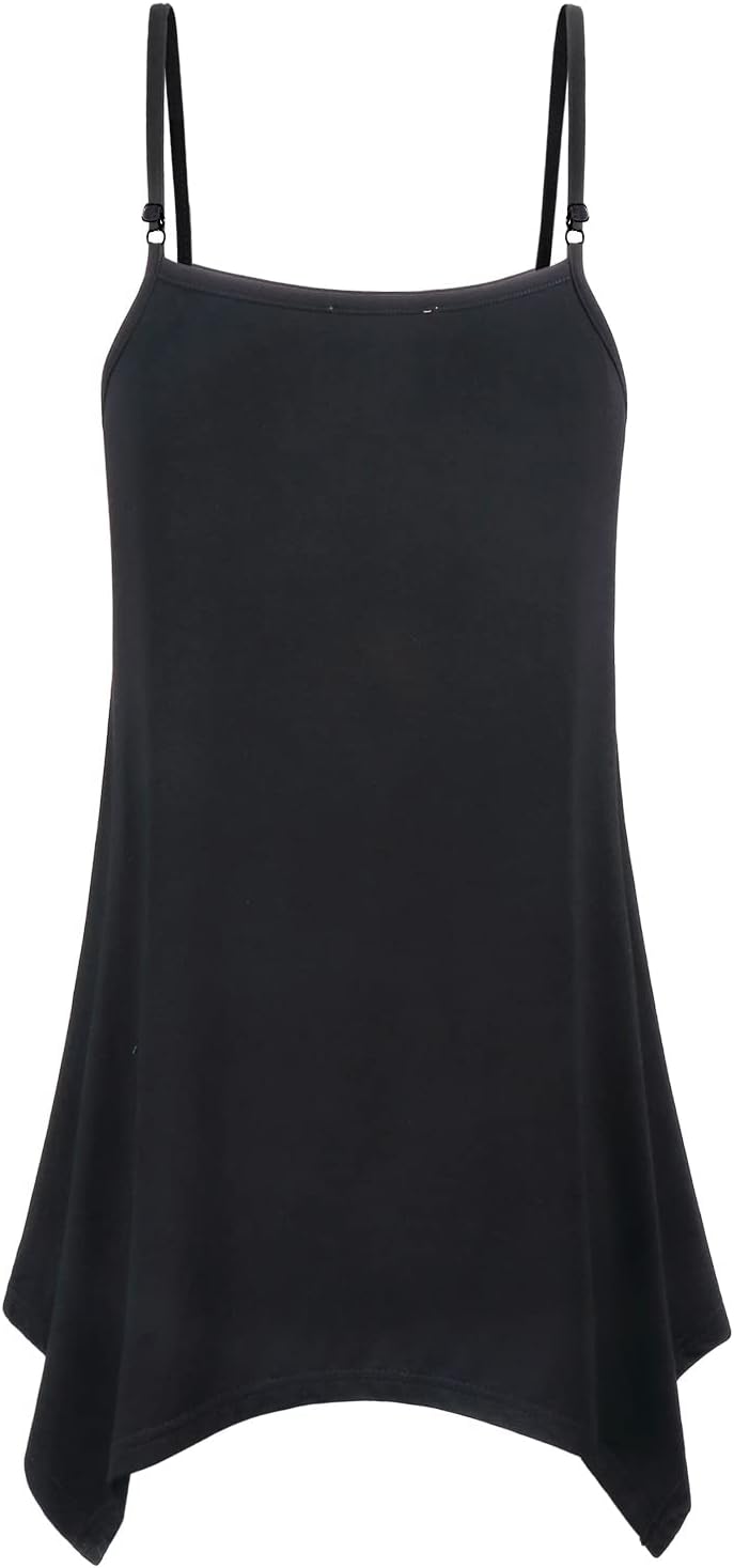 Miusey Womens Handkerchief Hem Sleeveless Flowy Tunic Tops Summer Casual Adjustable Spaghetti Strap Camisoles Long Tank Tops - Image 3