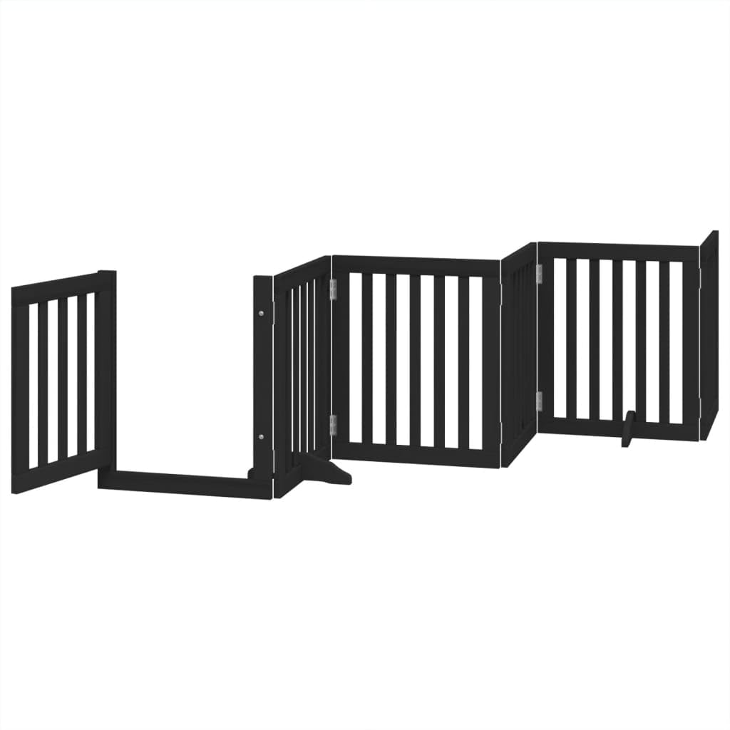 Homgoday Barrera de Seguridad para Perros Barrera,Barrera de Seguridad para Perros Mascotas,para Escaleras y Puertas Puerta para Perros Plegable 9 Paneles Madera álamo Negra 450 cm