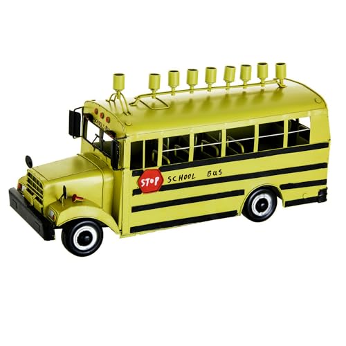 Yellow Metal School Bus Hanukkah Menorah - Unique Jewish Gift for Chanukah - Fits Standard Candles - 14