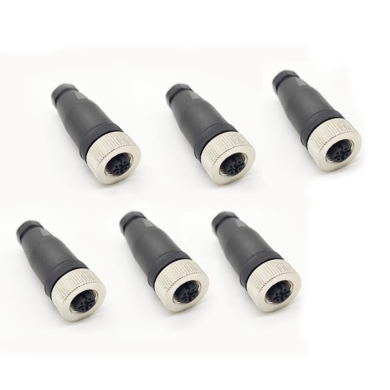 10Pcs M12 4 Pin Female Connector, Straight Field Assembly Wireable Adapter 12mm A Code Industrial Circular Connector IP67 Waterproof Sensor for PG7 Cable Unshiled 250V 4A AC/DC for Electric Bicycles