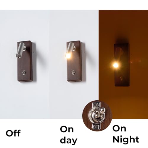 Aplique de pared LED con interruptor foco orientable de 2800K y base de madera nogal 5