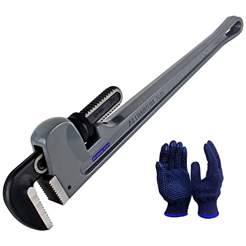 Image of 24 Inch Aluminum Pipe Wrench, 4 inch /100mm Adjustable Cr-Mo Jaw Opening Heavy Duty Straight Handle Plumbing Wrenches, Perfect Plumbers Tool Exceed GGG Standard