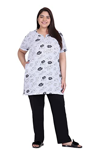 Image of In Love Women's Cotton Plus Size Longline T-Shirt Half Sleeve with Pockets | Cotton fabric - soft longline T-shirt with easy plus-size fit