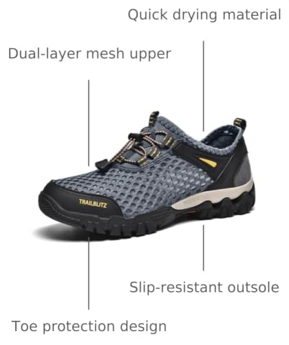 Image of Water Shoes Men Quick Drying Outdoor Hiking Barefoot Boat Footwear Aqua Shoes for Water Sport Waders Diving Hiking Sailing Travel Beach Wading Swimming Fishing Kayaking(9 Men, Grey)