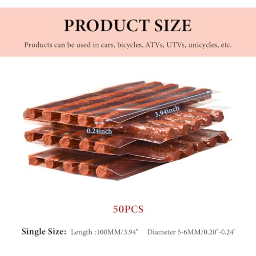 Image of 50PCS Tire Repair Strings, 4 inch x 1 /4 inch Rubber Tire Repair Plugs Self Vulcanizing String Insert, Universal Vehicle Tire Puncture Repair Strips Tubeless Seal for Car Truck Bike