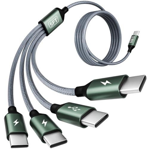 USB C Multi Charging Cable with 4 Type-C Connectors, USB C Splitter 1 in 4 Out Multi Charger Cable, Type C to USBC Cable for iPhone 17/16/15, Galaxy S24/23, Switch, Power Bank, Tablets and More [5FT]