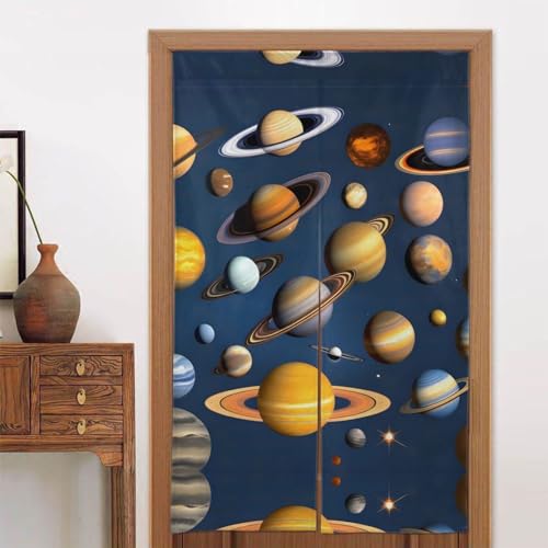 Rideaux occultants système solaire pour porte chambre d'enfant BROLEO motif espace ludique