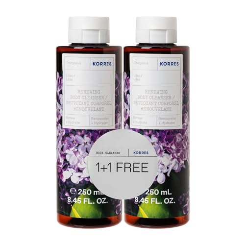 KORRES LILAC 1+1 Duschgel Set, revitalisierendes Duschgel mit aktiv Aloe-Vera und blumigem Duft im Vorteilsset, dermatologisch getestet & vegan, 2 x 250 ml