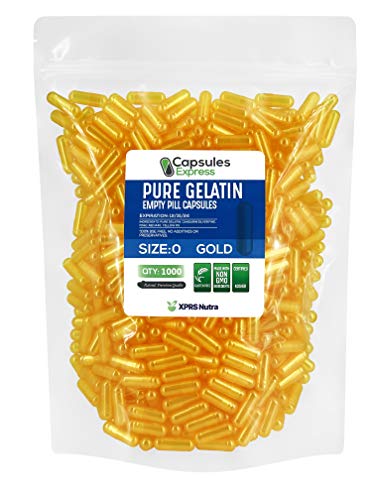 XPRS Nutra Size 0 Empty Capsules - 1000 Count Empty Gelatin Capsules - Capsules Express Empty Pill Capsules - DIY Capsule Filling - Pure Bovine Pill Capsules Empty Gel Caps (Gold)