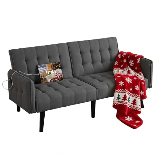 TYBOATLE 65“ Convertible Futon Sofa Bed w/ 2 USB,...