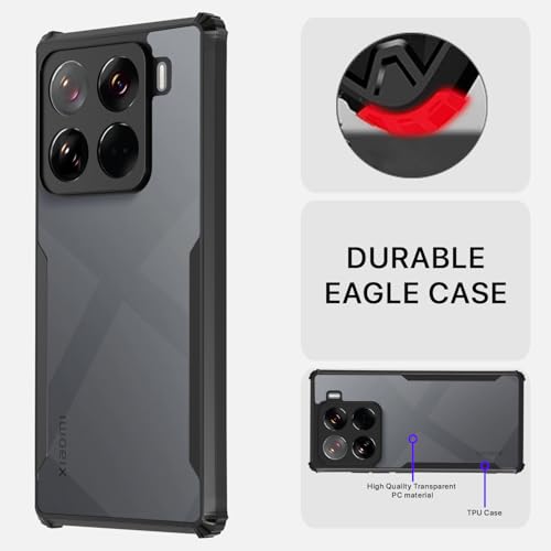 Image of Pikkme Crystal Clear Transparent Back Cover | Ultra Hyrbid | Full Camera Protection | Raised Edge | Bumper Case for Xiaomi 15 Pro 5G (Black)