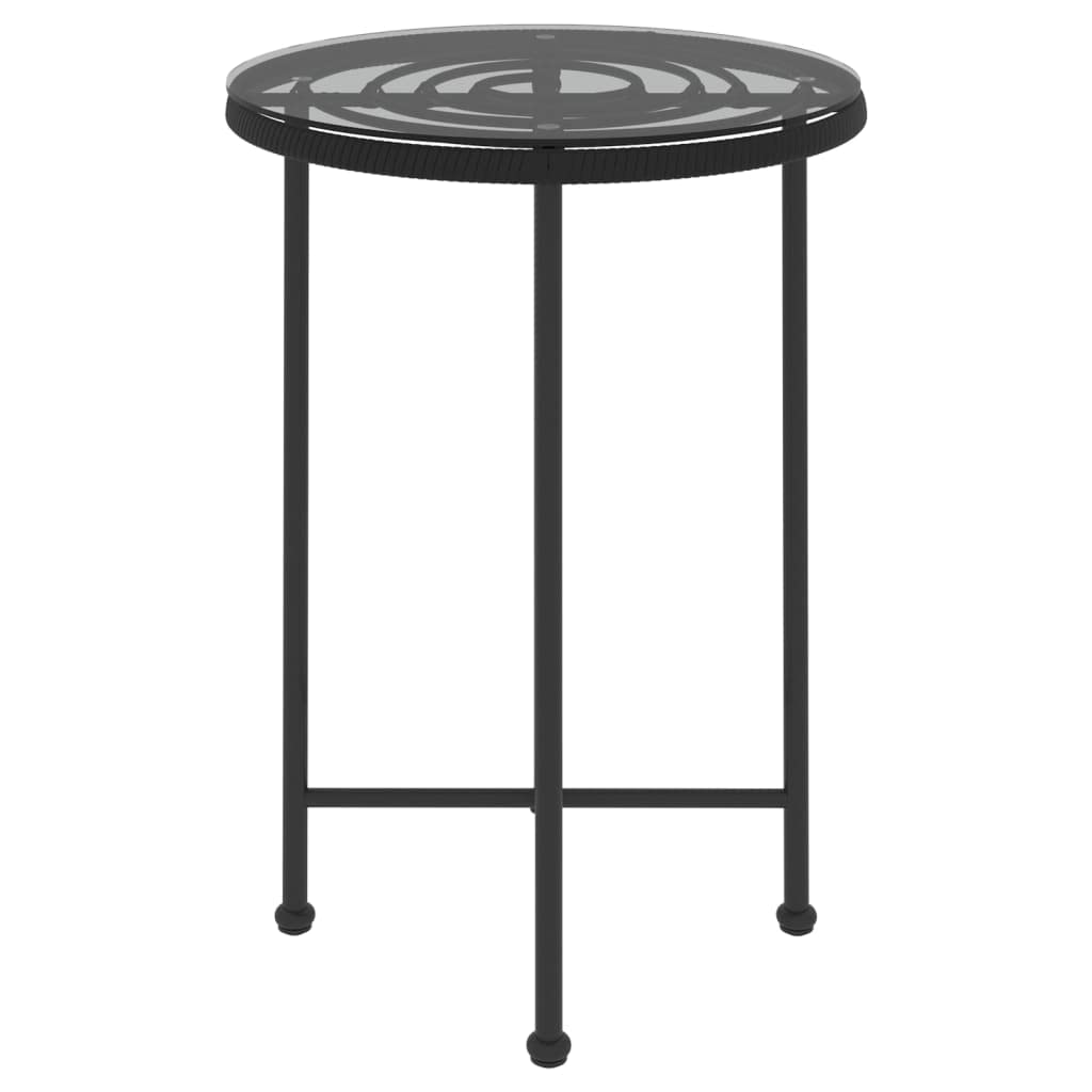 Mesa de comedor negra de 55 cm de diámetro, cristal templado y acero, resistente a los rayos UV, muebles de balcón, jardín, terraza, juego de muebles de exterior, mesa de bistró robusta