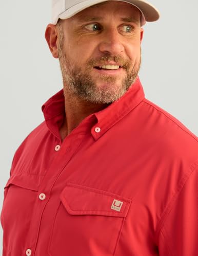 Image of HUK Men's Tide Point Kc Scott Original Artwork Short Sleeve Shirt, Fishing Button Down