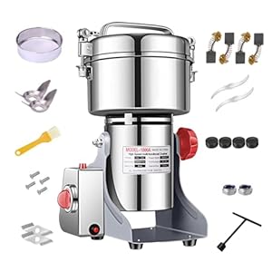 1000g Electric Grain Grinder Spice Grain Mill Stainless Steel 30s 25000RPM High Speedy Grinding with Overload Protection& 5min Timer Mill for Dry Spice Herbs/Nut/Coffee