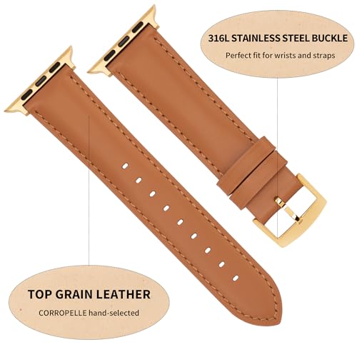 Leather Watch Bands Compatible with Apple Watch 49mm 46mm 45mm 44mm 42mm 41mm 40mm 38mm, Top Grain Leather Replacement Straps for iWatch Series 11 10 9 8 7 6 5 4 3 2 1 SE3/2/1 Ultra3/2/1 - Image 3
