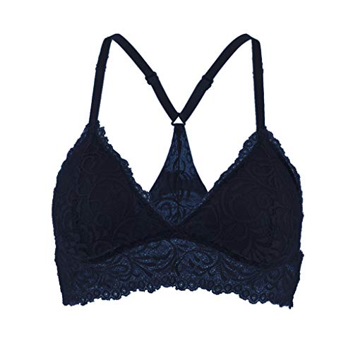 Fityle Moda Feminina Verão Rendas Skintight Colete Sem Mangas Casuais Bustier Tops - Azul