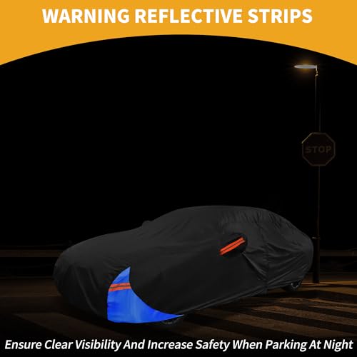 Image of Universal Car Cover Waterproof All Weather 190T Polyester, UV Sun Rain Protection, Fits for Sedan Length Up to 177 inch, with Left Side Zipper, Black & Blue